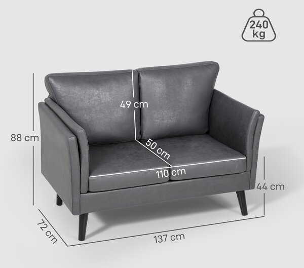 HOMCOM Two-Seater Leathaire Sofa - Grey