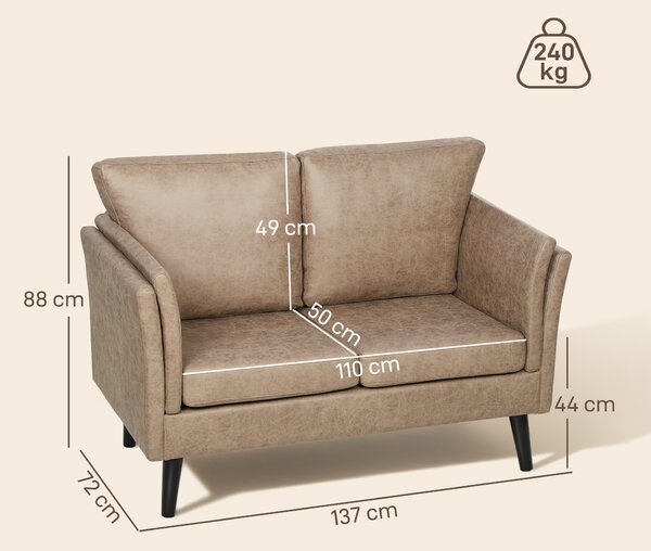 HOMCOM Two-Seater Leathaire Sofa - Light Brown