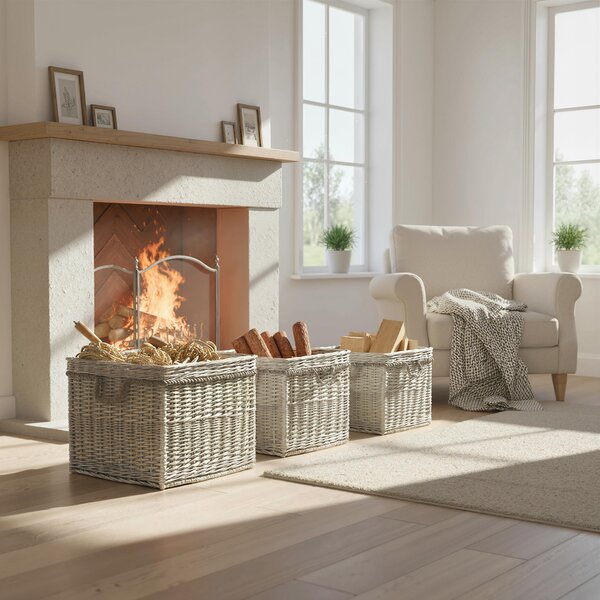 Outsunny Set of 3 Log Baskets for Wood Burner Indoor, Round torage Basket with Lining and Rope Handles for Fireside Storage, Blankets, Beige