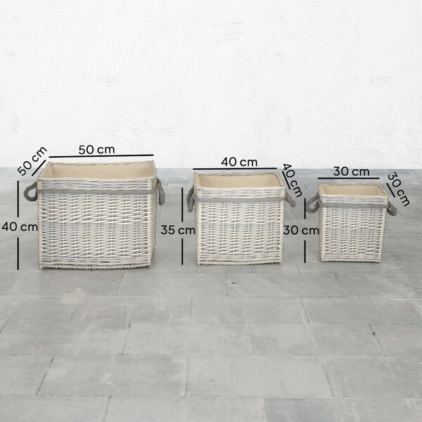 Outsunny Set of 3 Log Baskets for Wood Burner Indoor, Round torage Basket with Lining and Rope Handles for Fireside Storage, Blankets, Beige