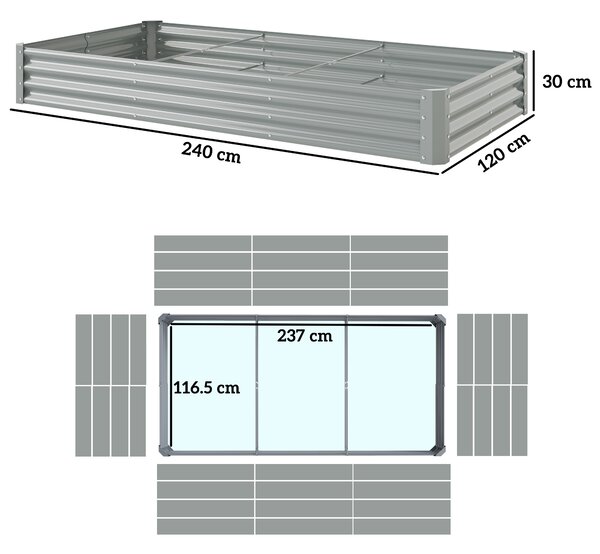 Outsunny 240 x 120cm Galvanised Steel Open Planter - Silver