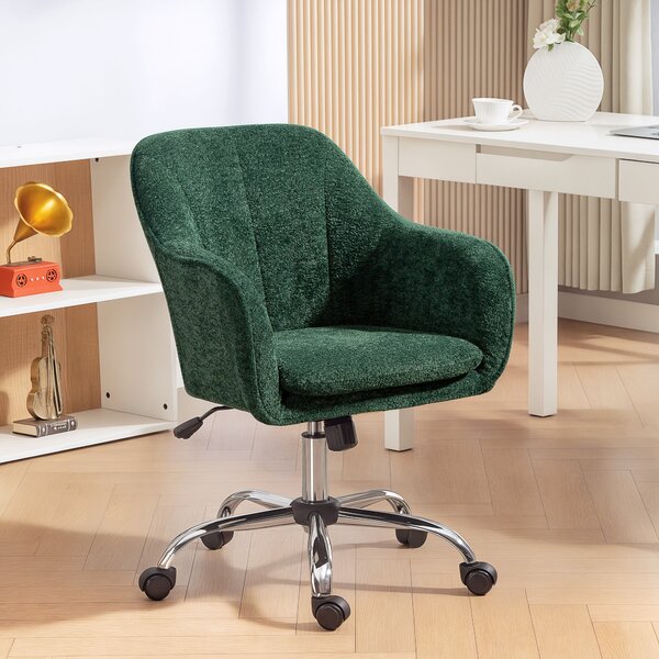 HOMCOM Snow Flannel Office Chair with Padded for Home- Dark Green Aosom UK