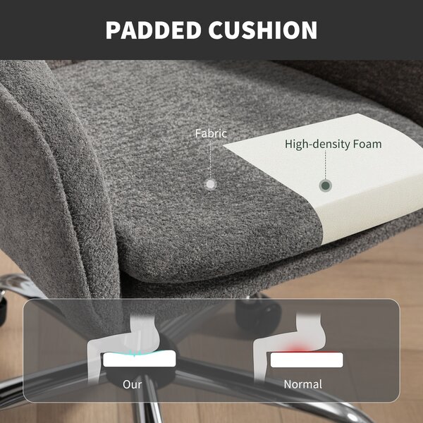 HOMCOM Velvet Vanity Chair with Wheels, Modern Swivel Accent Chair for Makeup Desk & Bedroom, Adjustable Height Rolling Chair, Grey Aosom UK