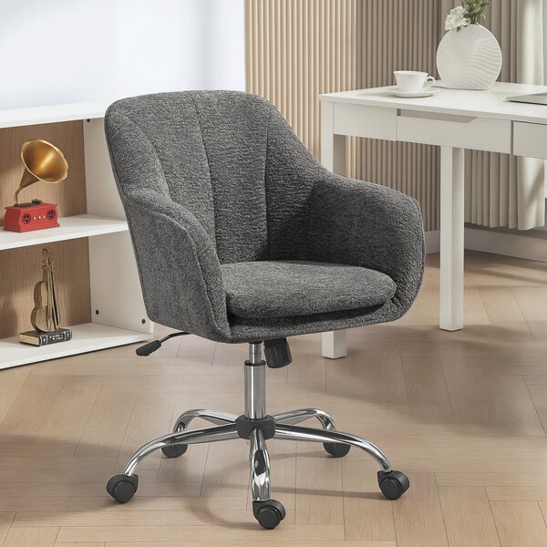 HOMCOM Velvet Vanity Chair with Wheels, Modern Swivel Accent Chair for Makeup Desk & Bedroom, Adjustable Height Rolling Chair, Grey Aosom UK