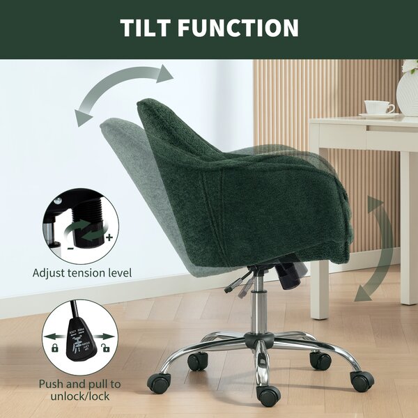 HOMCOM Snow Flannel Office Chair with Padded for Home- Dark Green Aosom UK