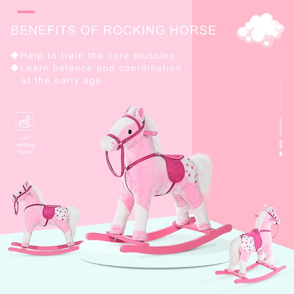 HOMCOM Childrens Plush Rocking Horse with Sound-Pink Aosom UK
