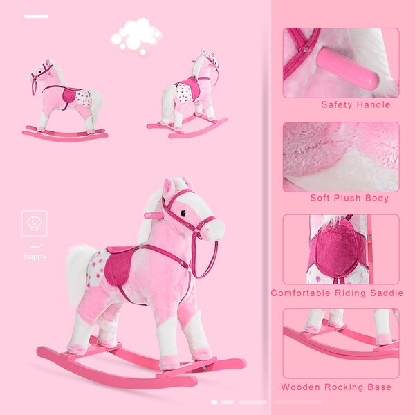 HOMCOM Childrens Plush Rocking Horse with Sound-Pink Aosom UK
