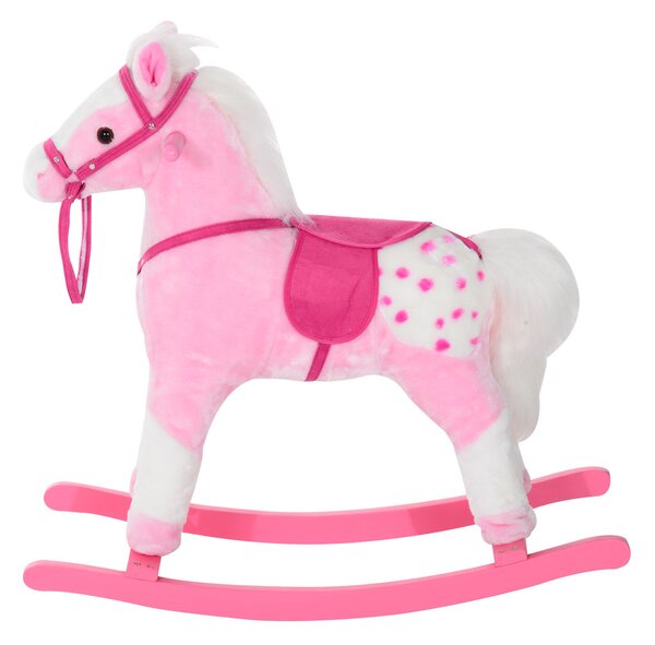 HOMCOM Childrens Plush Rocking Horse with Sound-Pink Aosom UK