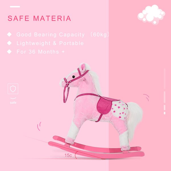 HOMCOM Childrens Plush Rocking Horse with Sound-Pink Aosom UK