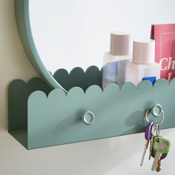 Remi Round Wall Mirror with Scalloped Shelf