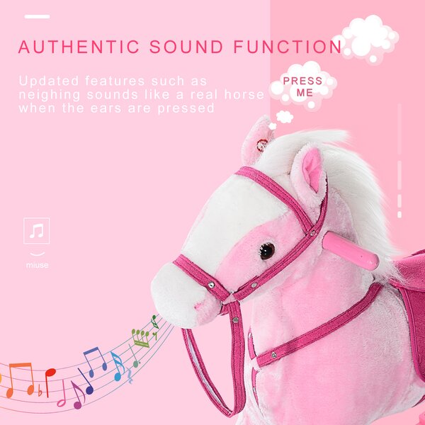 HOMCOM Childrens Plush Rocking Horse with Sound-Pink Aosom UK