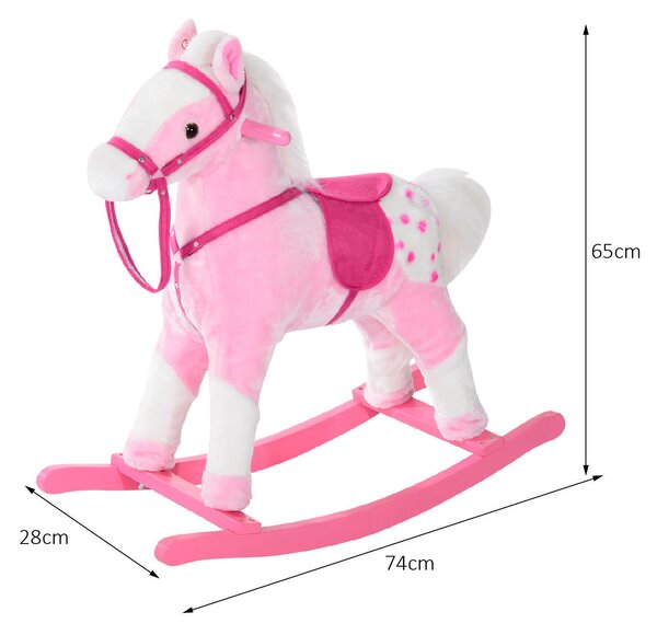 HOMCOM Childrens Plush Rocking Horse with Sound-Pink Aosom UK