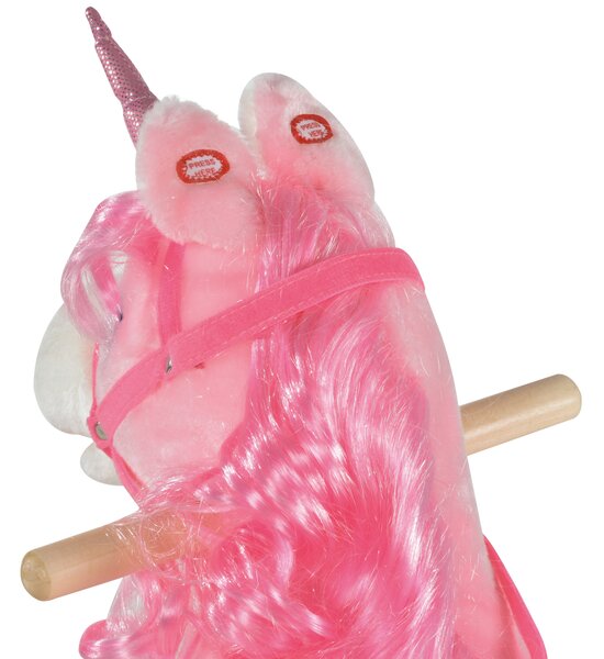 HOMCOM Unicorn Rocking Horse for Kids, Plush Ride On with Sound Effects, Soft, Pink Aosom UK