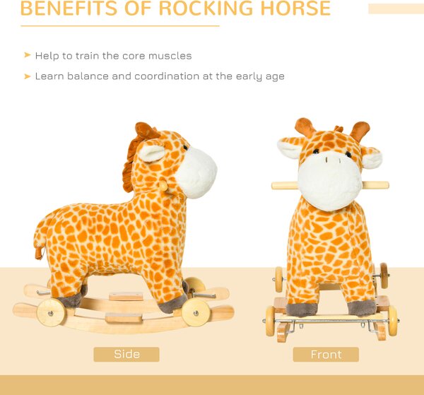 HOMCOM 2-IN-1 Kids Plush Ride-On Rocking Gliding Horse Giraffe-shaped Plush Toy Rocker with Realistic Sounds for Child 36-72 Months Yellow Aosom UK