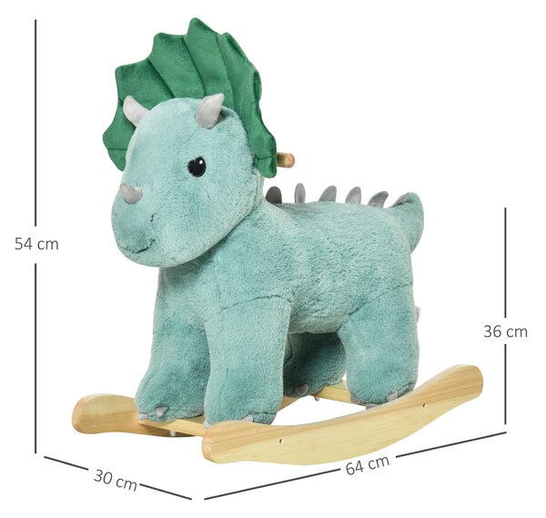 HOMCOM Kids Plush Ride-On Rocking Horse Triceratops-shaped Plush Toy Rocker with Realistic Sounds for Child 36-72 Months Dark Green