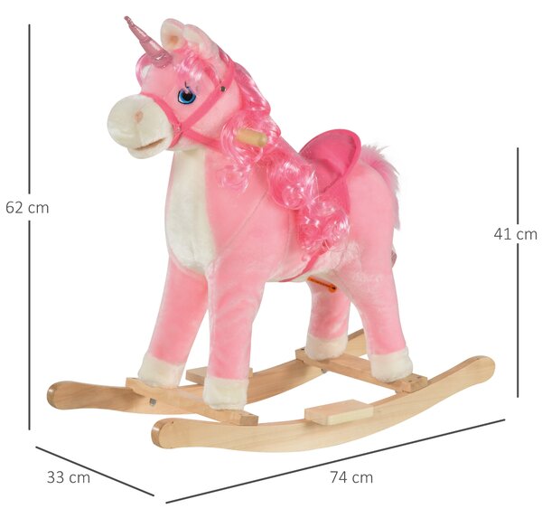 HOMCOM Unicorn Rocking Horse for Kids, Plush Ride On with Sound Effects, Soft, Pink Aosom UK
