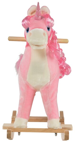 HOMCOM Unicorn Rocking Horse for Kids, Plush Ride On with Sound Effects, Soft, Pink Aosom UK