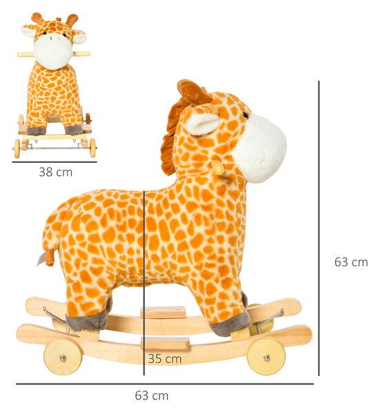 HOMCOM 2-IN-1 Kids Plush Ride-On Rocking Gliding Horse Giraffe-shaped Plush Toy Rocker with Realistic Sounds for Child 36-72 Months Yellow Aosom UK