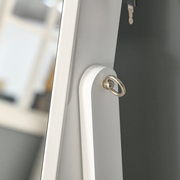 HOMCOM Lockable Jewellery Cabinet with Full-Length Mirror, Armoire Organiser for Bedroom Dressing Room, White Aosom UK