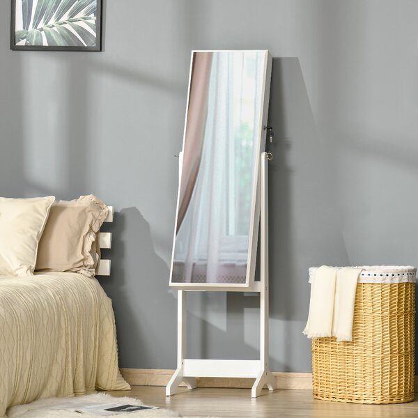 HOMCOM Lockable Jewellery Cabinet with Full-Length Mirror, Armoire Organiser for Bedroom Dressing Room, White Aosom UK