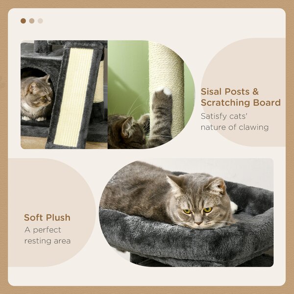 PawHut Cats 3-Tier Sisal Rope Leisure Tree Dark Grey Aosom UK