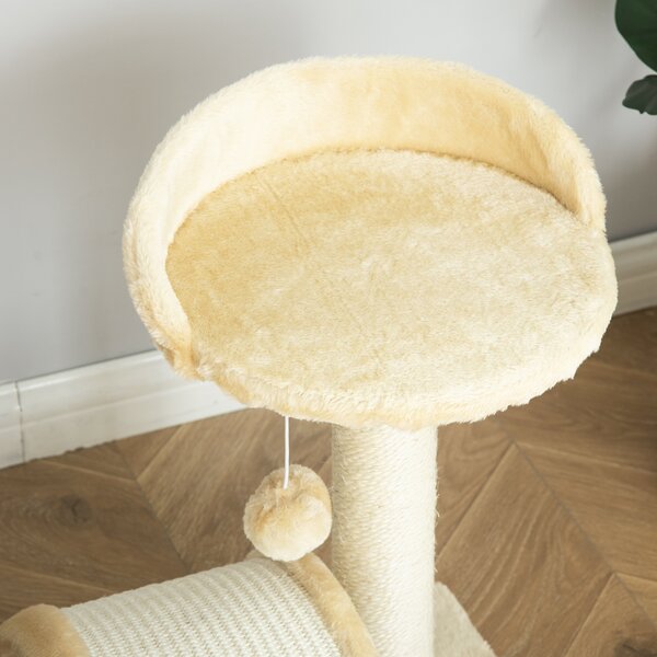 PawHut Cat Scratching Tree, Post with Activity Centre, Climber, Hanging Ball, Plush Cover, Beige Aosom UK