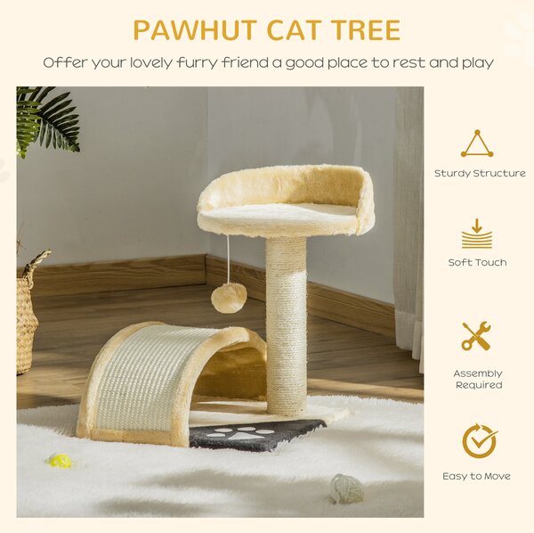 PawHut Cat Scratching Tree, Post with Activity Centre, Climber, Hanging Ball, Plush Cover, Beige Aosom UK