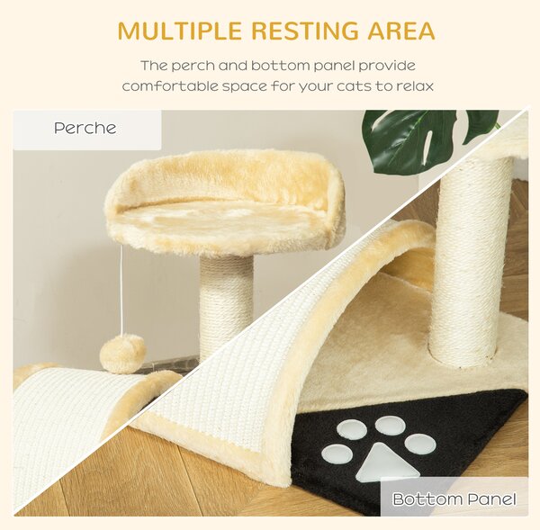 PawHut Cat Scratching Tree, Post with Activity Centre, Climber, Hanging Ball, Plush Cover, Beige Aosom UK