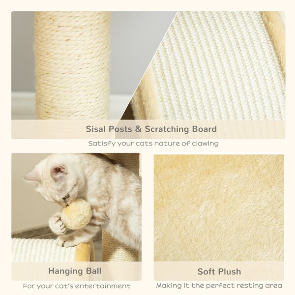 PawHut Cat Scratching Tree, Post with Activity Centre, Climber, Hanging Ball, Plush Cover, Beige Aosom UK
