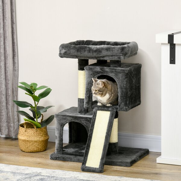 PawHut Cats 3-Tier Sisal Rope Leisure Tree Dark Grey Aosom UK