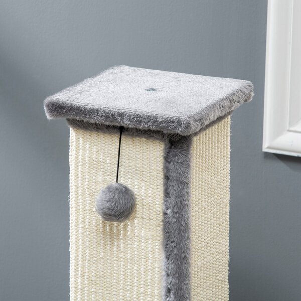 PawHut 81cm Cat Scratcher, Vertical Full Scratcher with Natural Sisal Rope, Hanging Ball and Soft Plush, Grey Aosom UK