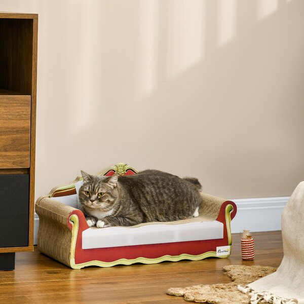 PawHut Cat Scratcher Lounge Sofa, Durable Cardboard Bed with Catnip, Stylish & Eco-Friendly, 58x29.5x29cm Aosom UK