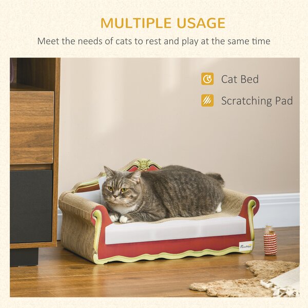 PawHut Cat Scratcher Lounge Sofa, Durable Cardboard Bed with Catnip, Stylish & Eco-Friendly, 58x29.5x29cm Aosom UK