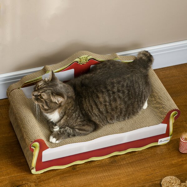 PawHut Cat Scratcher Lounge Sofa, Durable Cardboard Bed with Catnip, Stylish & Eco-Friendly, 58x29.5x29cm Aosom UK