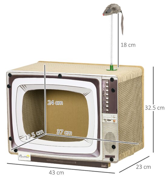 PawHut TV-Shaped Scratching Board with Scratcher, Catnip, Toy Rat, Cat Scratcher for Indoor Cats, 43 x 23 x 32.5cm Aosom UK