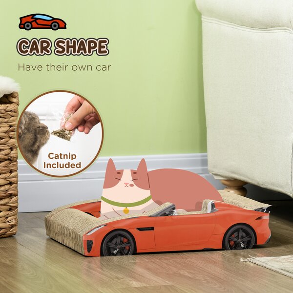 PawHut 2 in 1 Cat Scratching Board with Catnip, Car-shaped Aosom UK