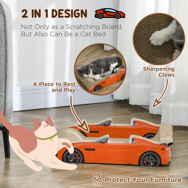 PawHut 2 in 1 Cat Scratching Board with Catnip, Car-shaped Aosom UK