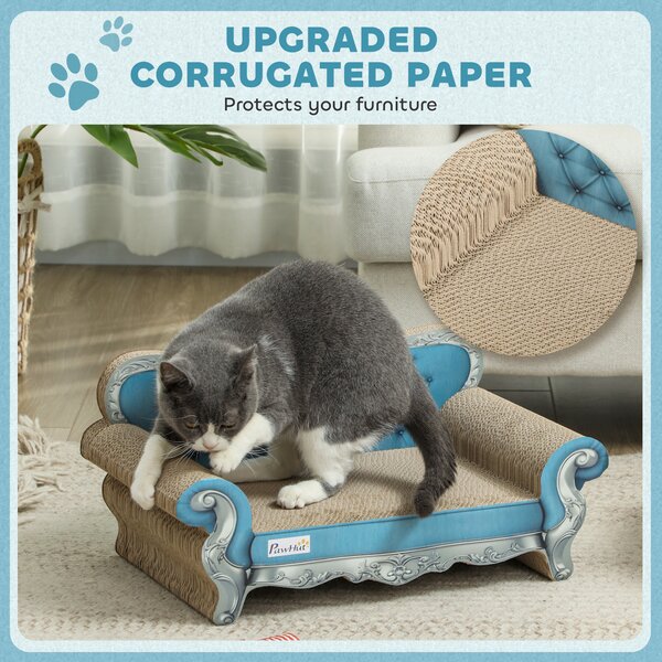 PawHut 2 in 1 Cat Scratcher with Catnip for Indoor Cats, 30.5 x 55 x 31.5cm, Light Blue