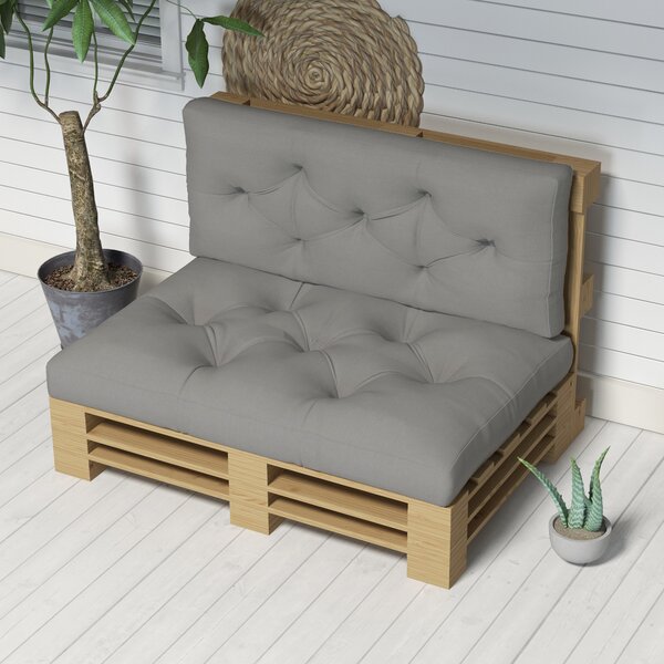 Outsunny 4-Piece Pallet Seat Cushions Back Pillows Replacement, Patio Chair Cushions Set for Indoor Outdoor, Light Grey Aosom UK