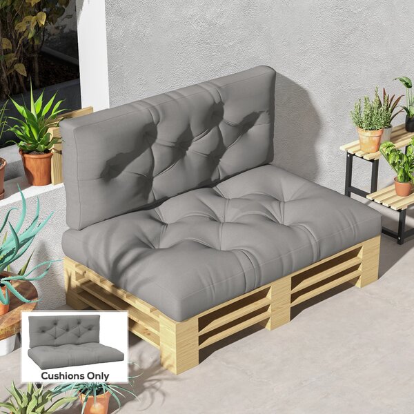 Outsunny 4-Piece Pallet Seat Cushions Back Pillows Replacement, Patio Chair Cushions Set for Indoor Outdoor, Light Grey Aosom UK