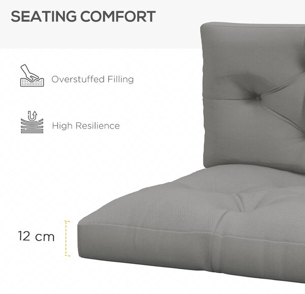 Outsunny 4-Piece Pallet Seat Cushions Back Pillows Replacement, Patio Chair Cushions Set for Indoor Outdoor, Light Grey Aosom UK