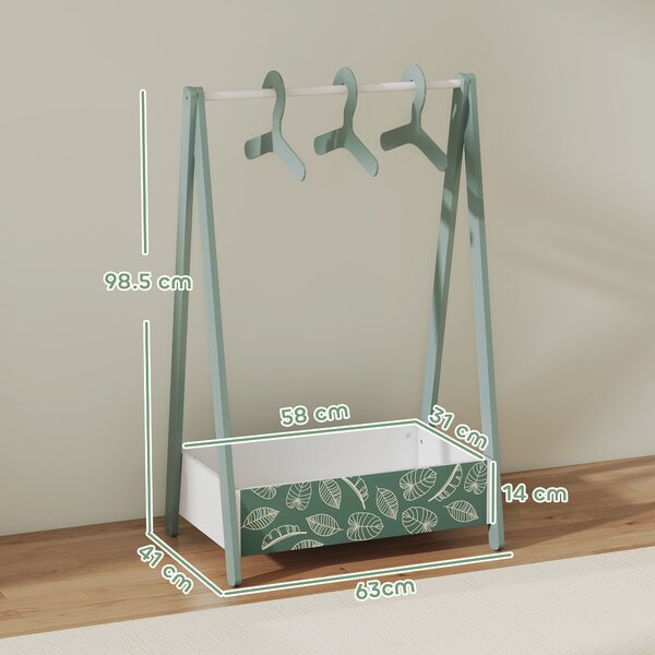 AIYAPLAY Baby Clothing Rack with Hangers, Storage Shelf for Bedroom, Leaf Theme, for Ages 3-6, Green