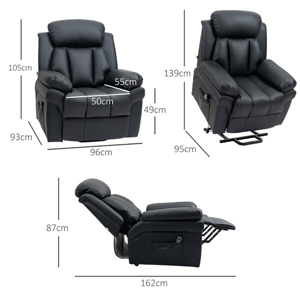 HOMCOM Power Lift Chair Recliner for Elderly, Electric Recliner Chair, Overstuffed Faux Leather Riser and Reclining Armchair with Remote Control, Side Pockets, for Living Room, Black