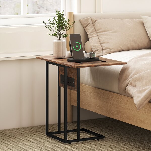 HOMCOM Compact Table with Charging Station & Foldable Top, Home Storage Table for Living Room & Bedroom, Rustic Brown Aosom UK