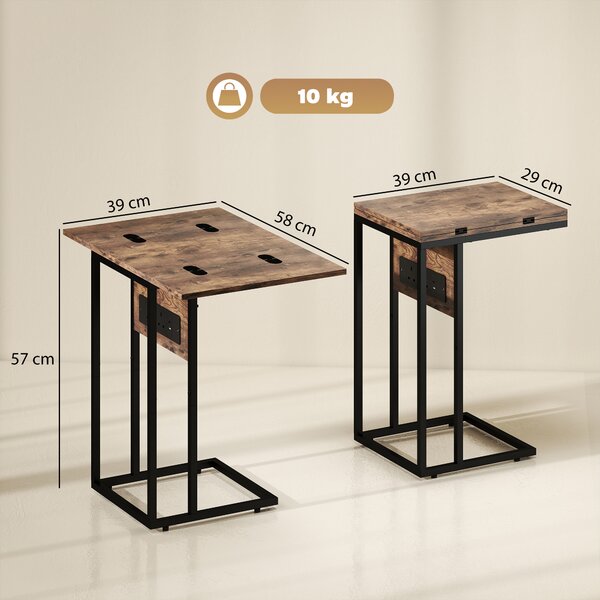 HOMCOM Compact Table with Charging Station & Foldable Top, Home Storage Table for Living Room & Bedroom, Rustic Brown Aosom UK
