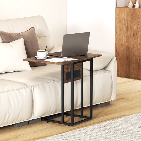 HOMCOM Compact Table with Charging Station & Foldable Top, Home Storage Table for Living Room & Bedroom, Rustic Brown Aosom UK