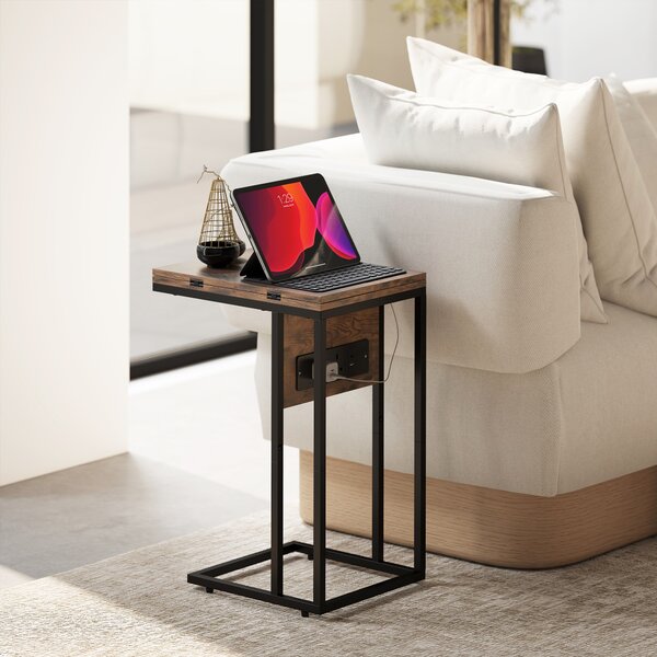 HOMCOM Compact Table with Charging Station & Foldable Top, Home Storage Table for Living Room & Bedroom, Rustic Brown Aosom UK
