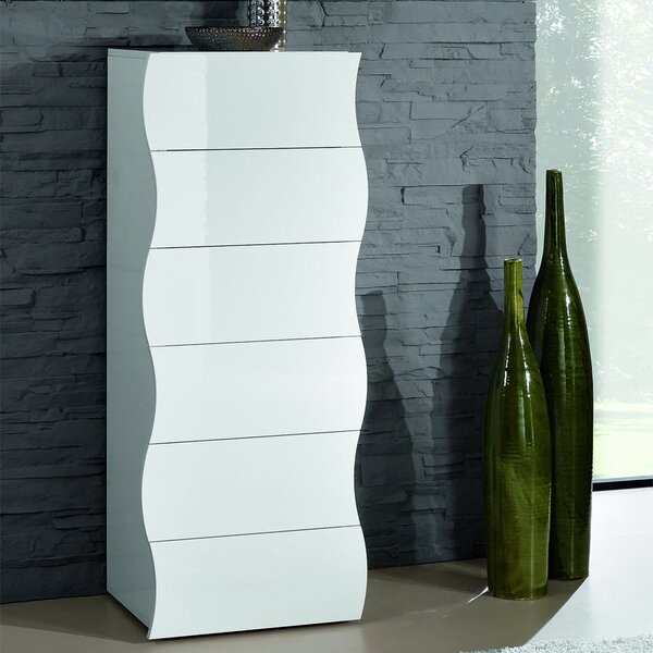 Ice Tall High Gloss Chest Of 6 Drawers In White