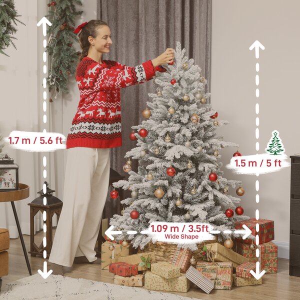 HOMCOM 5ft Flocked Christmas Tree with Hinged Realistic Tips, Wide Shape