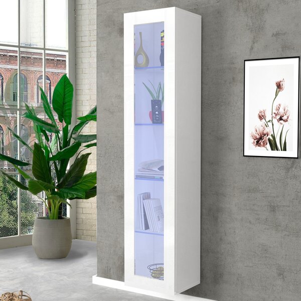 Mcrae Wooden LED Display Cabinet With 1 Glass Door In Matt White